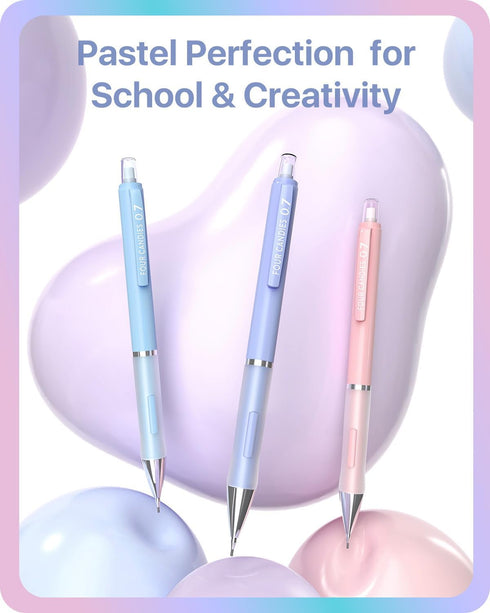 Four Candies Pastel Mechanical Pencil Set - 6PCS 0.5 mm & 0.7mm Pencils with 360PCS HB #2 Lead Refills for Students