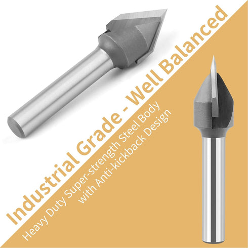 BINSTAK 60 1/4 Inch Degree V Groove Router Bit Shank, Carbide Tipped Wood CNC Router Bit Woodworking Engraving Carving