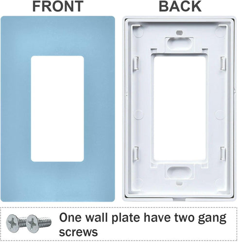 Light Blue Light Switch Cover, Receptacle Outlet Wall Plate 1 Gang Screwless Decorator Cover