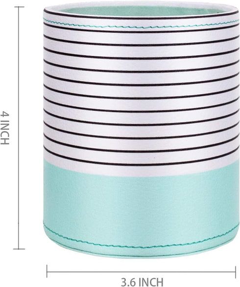 WAVEYU Pen Holder, Pencil Cup Pot Desk Organizer Multi Purpose Use Cute for Adults Kids Luxury Leather Makeup Brush Holder for Home, Office, Classroom, Stripes Mint Green by WAVEYU