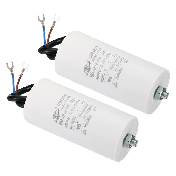PATIKIL CBB60 60uF Running Capacitor, 2pcs AC 450V 50/60Hz Cylinder Bottom with Screw for Washing Machine, Water Pump