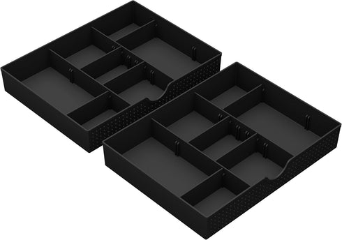 CAXXA 3 Slot Drawer Organizer, Black - 4 Adjustable Dividers for Junk Drawer Storage, Office Desk Supplies