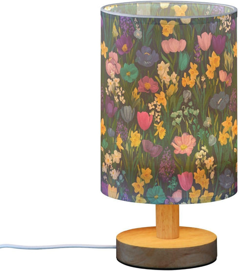 ALAZA Bedside Table Lamp for Bedroom Wildflowers Colorful Floral Nightstand LED Light Lamps with USB Port Linen Fabric