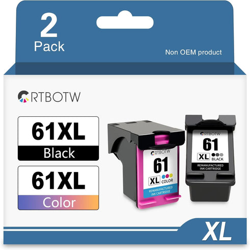 Remanufactured 61XL Ink Cartridges Replacement for HP 61 XL for Envy 4500 5530 5534 4502 4501 OfficeJet 4630 (2pcs: 1