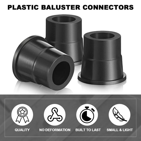 Plastic Baluster Connectors for 3/4" Od Round Balusters, Black Baluster Adapter for Deck Handrails (100 Pcs)