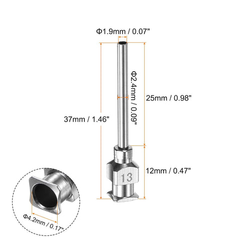 12pcs 13Gauge Stainless Steel Dispensing Needles, 1" All Metal Glue Needle Tube Blunt Tips Luer Lock for Thick Liquids, Ink, Glue, Lab Use