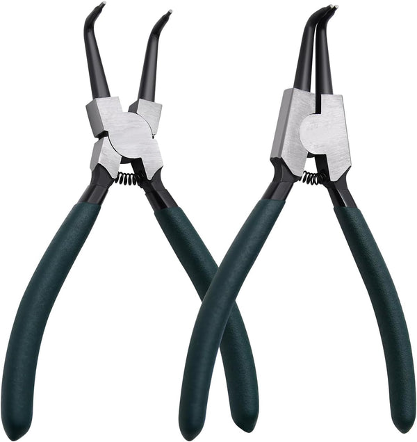 Snap Ring Pliers Set, 2pcs 7" Heavy Duty Internal/External Circlip Pliers Kit with Bent Jaw for Ring Remover