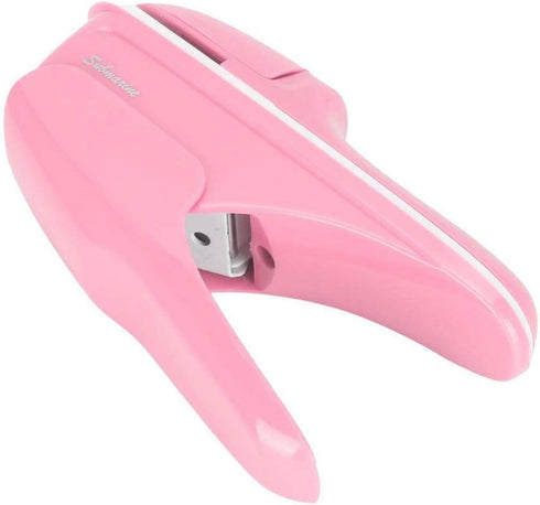 Stapleless Stapler, Pink Staple Free Hand Tool for Office School, Comfortable Handle for Paper Binding