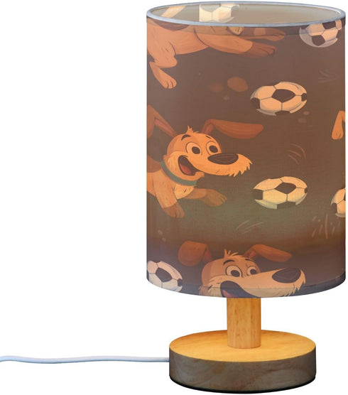 ALAZA Cute Brown Dogs Football Bedside Table Lamp with USB Port for Bedroom Nightstand Lamps Night Light Linen Fabric