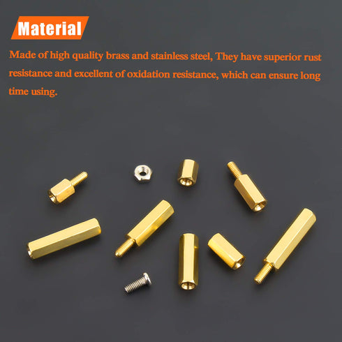 M2.5 Male Female Hex Brass Spacer Standoff Screw Nut Assortment Kit, 200 Pieces