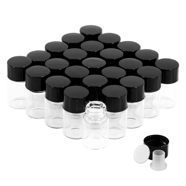2ml Clear Glass Vials with Screw Caps, 1/2 Dram Leak-Proof Small Liquid Sample Vial, 25PCS