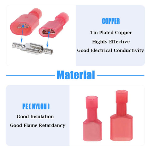 Glarks 50pcs 22-16 Gauge Fully Insulated Female Male Spade Nylon Quick Disconnect Electrical Connectors