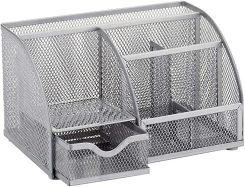 Generic SILVER 7 Compartment Metal Mesh Desk Organizer