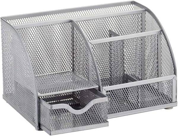 Generic SILVER 7 Compartment Metal Mesh Desk Organizer