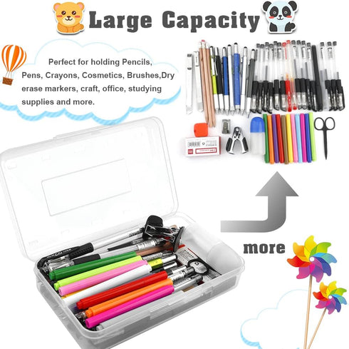 Large Capacity Pencil Box, 1 Pack Clear Plastic Pencil Case with Snap-tight Lid, Stackable Design