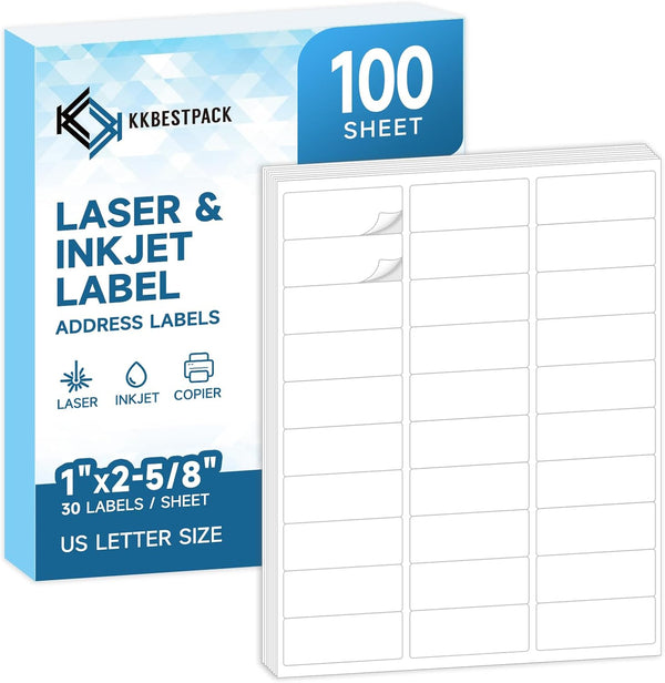 KKBESTPACK Label Sticker, Address Labels 30 Up Shipping Labels 1 x 2-5/8