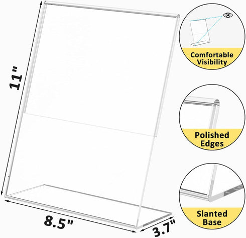 8 Pack 8.5 11 Inch Acrylic Sign Holder, Clear x Slant Back Vertical Sign Holder, Tabletop Plastic Paper Picture Frame
