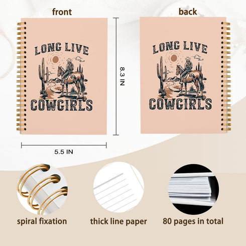Western Horse Journal, Preppy Pink Notebook, Hardcover Spiral Notebook, 5.5x8.3, Western Office Supplies