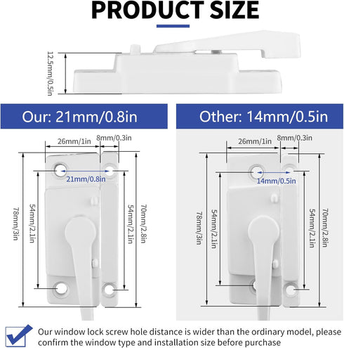 Window Sash Locks, 4 Pack Window Latches Replacement Sash Locks White Screw Hole Spacing 21mm/0.8in Fits Vinyl Single or Double and Vertical or Horizontal Sliding Windows for Anti-Theft