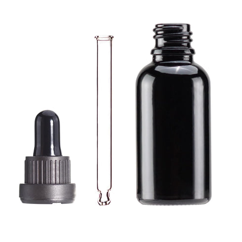 YIZHAO 1oz Black Glass Dropper Bottles, Tincture Bottles with Glass Dropper for Essential Oils, Aromatherapy, 12 Pcs