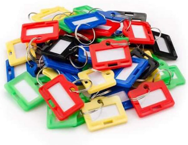 Barska Multi-Purpose Key Tags - 50 Small Colored Key Tags with Write-On Labels & Metal Rings for Organization