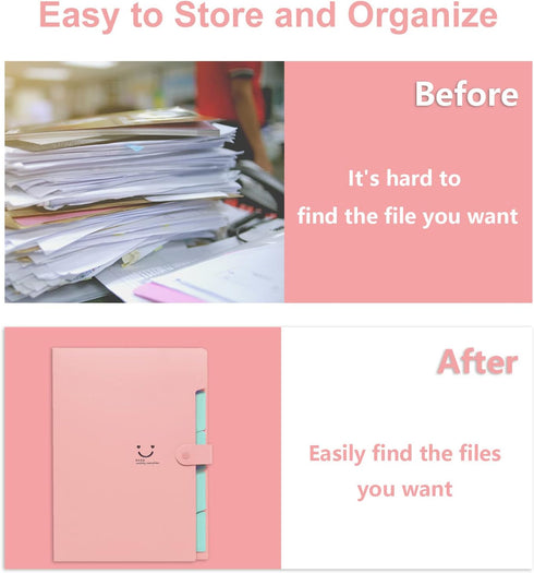 Forvencer Accordion File Organizer, Letter Size, 5 Pocket Expanding Folder, Cute with Labels for School Office Supplies