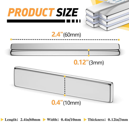12 Pack 60 10 3 mm FINDMAG Neodymium Bar Magnets, Powerful Rare Earth Magnets with Double-Sided Adhesive - x x