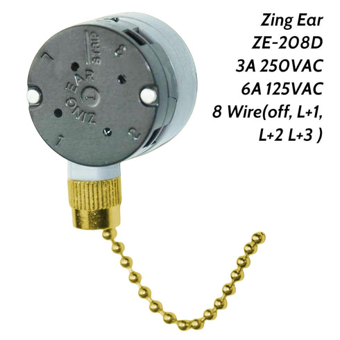 Txelegant ZE-208D 3 8 3A 250VAC 6A 125VAC 3PCSGolden Zing Ear Pull Chain Switch Speed Wire Cord Control Ceiling Fan