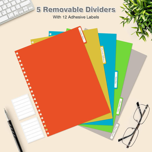 Spiral Notebook, 8.5" x 11", 5 Subject College Ruled with Removable Dividers, 300 Pages for Work School