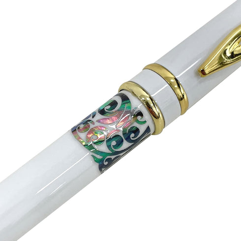 Inlay Mother of Pearl Design Handmade Ballpoint Pen Retractable Executive Gift Deluxe Rollerball Point Black Ink (White) by Nacreh
