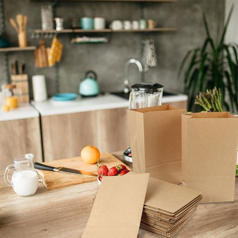 18x11x32cm 100pcs Set Brown Paper Bread Bags Kraft Snack and Sandwich Bags Oil-resistant Paper Grocery Storage
