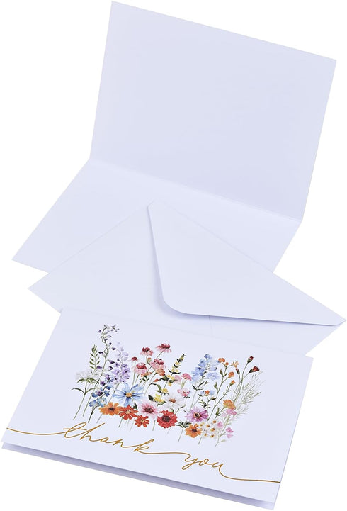 MONORD Set 10 Wildflowers Thank You Cards with Envelopes, Folded Blank Cards, of For Birthday, Baby Shower, Bridal