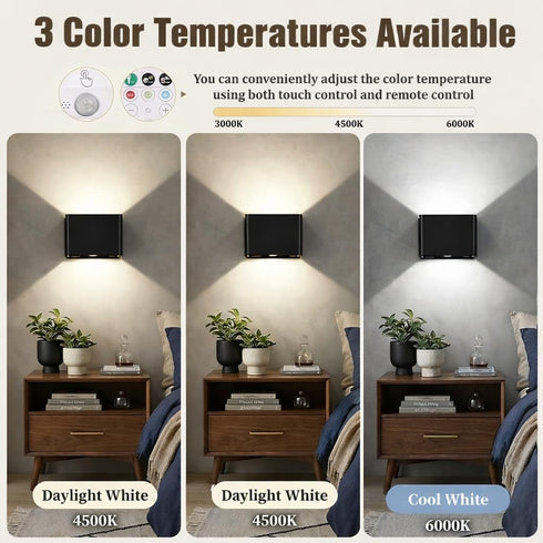 JKHTBDM 2 Pack 3 6000mAh Motion Sensor Wall Light with Remote Control Colors Wireless Wall Sconces LED Indoor Up