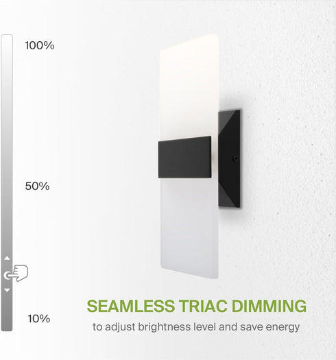 12 Inch 12W 2700K-5000K Dimmable ASD Indoor LED Wall Sconce - Black Wall Sconce Lights for Living Room, Bedroom