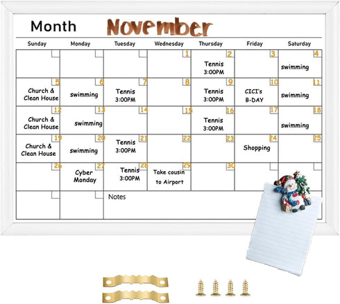 Umtiit Monthly Calendar Dry Erase Whiteboard, 10.6 x 14.5 inch, White Wood Frame for Planning and Schedule