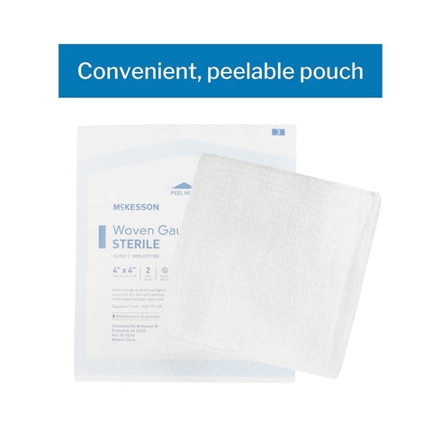 McKesson Woven Gauze Sponges, Sterile, 12-Ply, 100% Cotton, 4 in x 4 in, 50 Total, 25 Packs, 2 per Pack