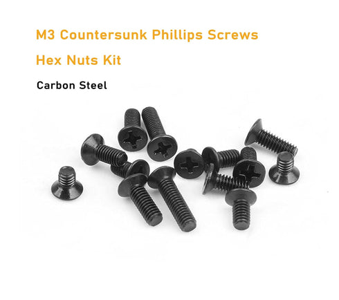 M3 360pcs (7 M3-0.5mm Countersunk 3D binifiMux Screws Kit, Sizes) Black Flat Head Phillips Machine Screws and Hex Nuts