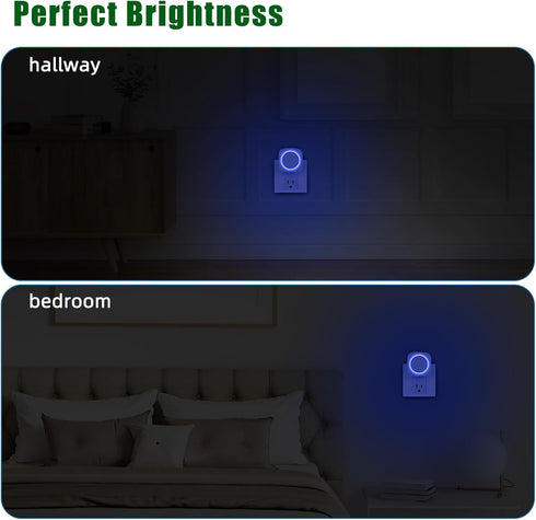 WEEKUU Dimmable 4 Packs, LED Night Lights Plug into Wall, Indirect Soft Night Light with Dust to Dawn Sensor, Blue