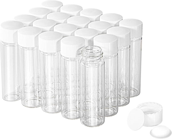 16ml Clear Glass Vial 20pcs - Leak-Proof Glass Bottle with White Screw Cap and Inner Plug, Sealed Sample Vials