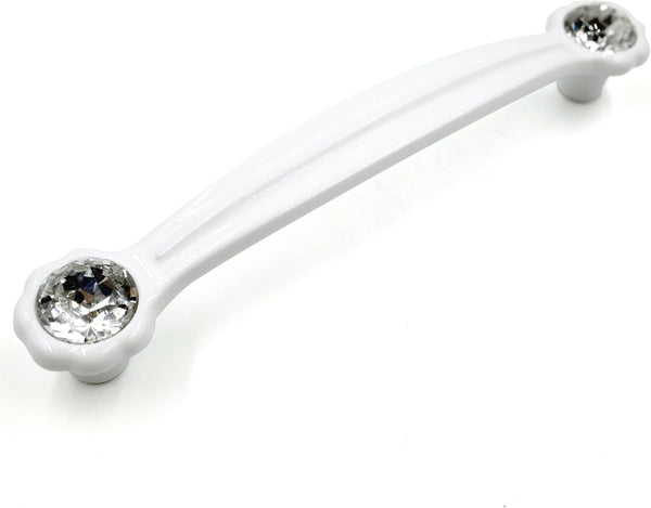 JETLAND Cabinet Drawer Crystal Pulls, 2-Pack, White with Clear Glass, 5" Hole Centers,