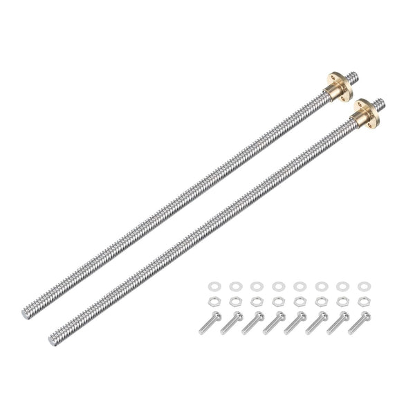 uxcell 2 Pcs 300mm / 12 Inch Tr8x4 Stainless Steel Lead Screw with T8 Brass Nut for 3D Printer Z Axis, CNC Machine