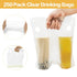 250 Pack 2 Packaging 11.8 3 11 Inch Cheardia Handle Drinking Poly Bags, Portable Cup Plastic Drinking Bags Carrier