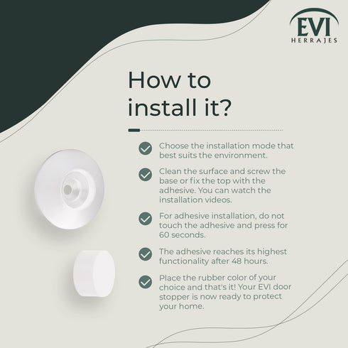 EVI Herrajes Doorstop for Wall Placement, 45 x 17 mm Stainless Steel White Lacquered with Rubber Included