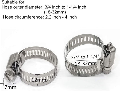 Adjustable Stainless Steel Worm Gear Hose Clamps (18-32mm)