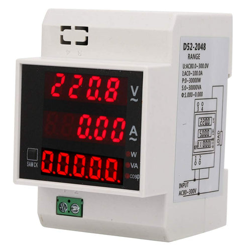 Multi-functional Digital Voltmeter Ammeter Power Meter, Din Rail Voltage Current Power Tester, 100A (AC 80-300)