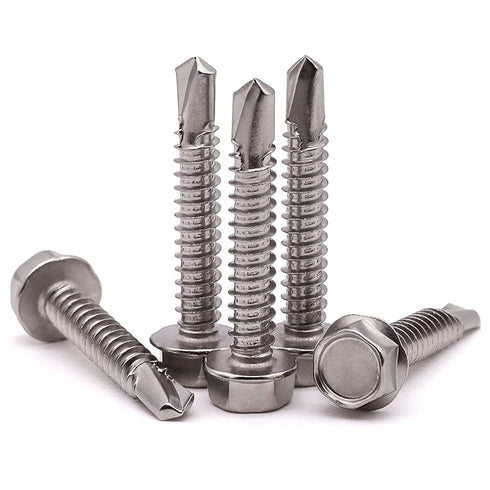 #8 x 1-1/2" Hex Washer Head Self Drilling Screws, 100 Pack, 410 Stainless Steel Sheet Metal Screws