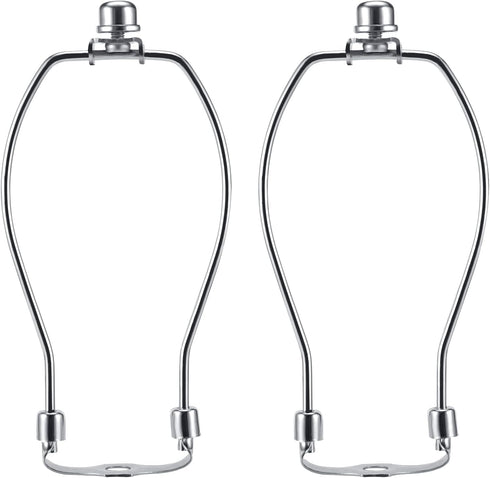 8 Inch Nickel Lamp Harp Holder Kits with Finials and Light Duty Saddle Bases (Set of 2)