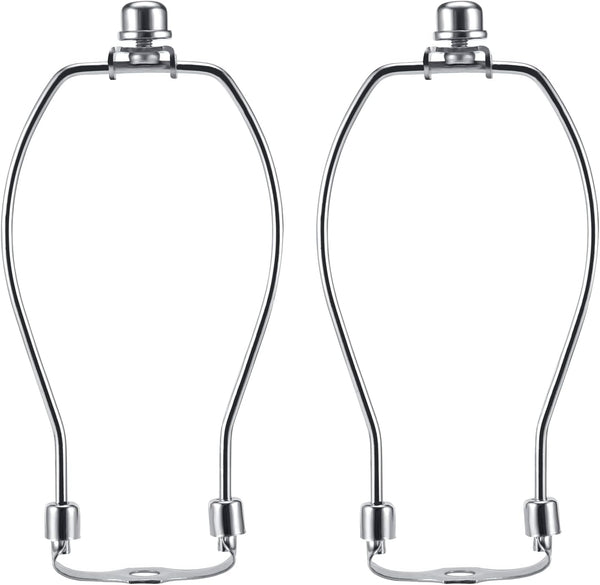 8 Inch Nickel Lamp Harp Holder Kits with Finials and Light Duty Saddle Bases (Set of 2)