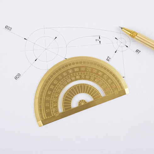 Golden Brass Triangle Ruler Set, Vintage 12cm Straight Ruler Protractor, Math Geometry Education Tool for Students and