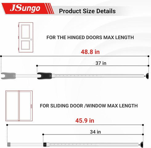 2-in-1 Jammer Jammer 1 Pack JSungo Sliding Door Security Bar, Upgrade Door Stoppers Security, Heavy-Duty Door Door